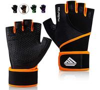 HTZPLOO Workout Gloves Gym Gloves Weight Lifting Gloves for Men Women with Full Palm Pad,Strong Wrist Wraps Support,Enhanced Grip,for Fitness,Training,Weightlifting,Exercise (Black&Orange, Large)