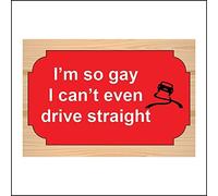 HU326 I'm So Gay Can't Drive Straight Sign Fun Gift Humour Present Plaque 200mm x 150mm A - Sticker/Sav - White Background