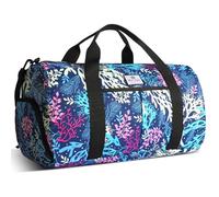 HUA ANGEL Sports Bag Men Women Multifunction with Shoe Compartment and Multi Pocket Waterproof Lightweight Gym Bag for Travel Swimming Yoga Beach Boxing - 25L, Pale Blue and White Leaves