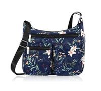 HUA ANGEL Women's Lightweight Polyester Small Handbag Fabric Messenger Bag with Multiple Pockets Travel Sport Shopping Work University, Flower Blue
