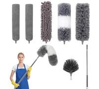HUA JET 7Pcs Extendable Feather Duster Dusters for Cleaning & Gap Brush Kit - Bendable, Washable Microfiber Cleaning Tool for High Ceilings, Fans, Blinds, Cars & Furniture