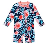 HUAANIUE Baby Girls One Piece Swimsuit Long Sleeve Swimwear UPF 50+ UV Sunsuit Cute Icecream Swimming Kids Wetsuit Zipper 4-12Y Swim Clothes(NavyFlower,3A)