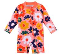 HUAANIUE Baby Girls One Piece Swimsuit Long Sleeve Swimwear UPF 50+ UV Sunsuit Cute Icecream Swimming Kids Wetsuit Zipper 4-12Y Swim Clothes(PeachFlower,2A)