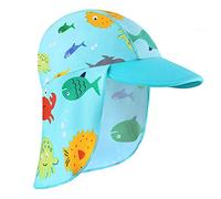 HUAANIUE Baby Girls Shortsleeve One Piece Zipper Swimsuit 6Month-3Year Hat UPF 50 Sun Protection Swimming Costume Cap, BlueSealife, 6-18M(Tag No.12M)