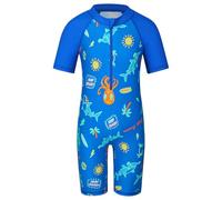 HUAANIUE Boys Swimming Short Sleeve Swimsuit 3-12Y Kids One Piece Swimwear Navy Sun Protection 50+ Swim Clothes UPF Warm Sportwear Costume Summer Surfing (RoyalBlueOctopus,104/110)