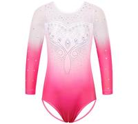 HUAANIUE Girl Gymnastics Leotard Long Sleeve Gradient Ballet Leotard Kids Dancing Dress 3-12Y Athletic Costume Dancewear(WhitePink,6A)