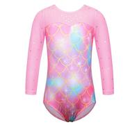 HUAANIUE Girl Gymnastics Leotard Long Sleeve Gradient Ballet Leotard Kids Dancing Dress 3-12Y Athletic Costume Dancewear(PinkScale,8A)