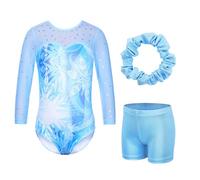 HUAANIUE Girl Gymnastics Leotard Sleeveless Diamond Splice Leotard Long Ballet Dancing Dress Sportwear 3-12Y Athletic Ballet Kids Aerobics Costume Dancewear(Snow+shorts,4A)