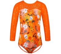 HUAANIUE Girl Gymnastics Leotard Sleeveless Diamond Splice Leotard Long Ballet Dancing Dress Sportwear 3-12Y Athletic Ballet Kids Aerobics Costume Dancewear(OrangeHalloweenLong,8A)