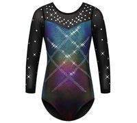 HUAANIUE Girl Gymnastics Leotard Sleeveless Diamond Splice Leotard Long Ballet Dancing Dress Sportwear 3-12Y Athletic Ballet Kids Aerobics Costume Dancewear(AquaBlack,14A)