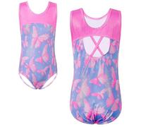HUAANIUE Girl Gymnastics Leotard Sleeveless Diamond Splice Leotard Long Ballet Dancing Dress Sportwear 3-12Y Athletic Ballet Kids Aerobics Costume Dancewear(BluePinkButterfly,4A)
