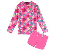 HUAANIUE Girls 2PCS Longsleeve Swimsuit Sunsafe Swimwear Kids Summmer Print Flower Swim Sets Sun Protection UPF 50+ Swimming Costume for Girl 3-11Y (D HotPinkFlower, 9-10Y(Tag No.12A))