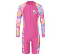HUAANIUE Girls Kids One-Piece Swimsuit Anti-UV UPF 50+ Kids Girls Long Sleeve Zipper Bathing Suit 3-11 Years, S403-Cocoa Tree, 10-11 Years