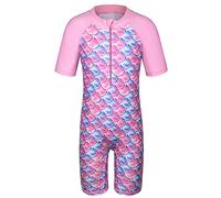 HUAANIUE Long Swimsuit Girls Swimming 1pcs Swimwear UPF 50+ UV Sunsuit with Zipper 4-12Y Summer Swimming Sportswear(ScalePink,10A)