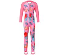 HUAANIUE Longsleeve Step on Foot Swimsuit Summmer Cute Flower and Fish Wetsuit Costume with Ziper for Boys and Girls(PinkFlower,128/134)