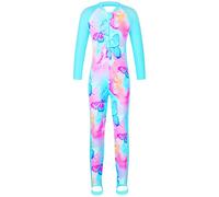 HUAANIUE Longsleeve Step on Foot Swimsuit Summmer Cute Flower and Fish Wetsuit Costume with Ziper for Boys and Girls(LightBlueButterfly,128/134)