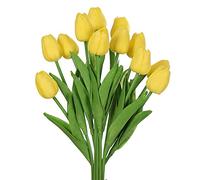huaao 12pcs Artificial Tulips Flowers Latex Fake Yellow Flowers Tulips Real Touch Bouquet Arrangements Floral for Wedding Party Home Office Room Hotel DIY Decoration