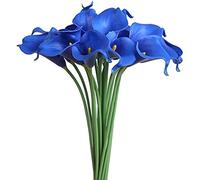 huaao Artificial Calla Lily Wedding Decoration Bouquet Realistic Latex Flower Arrangements Decoration Bridal Wedding Home DIY Flower Arrangements Small Blue