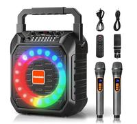 HUABAO Karaoke Machine with 2 Wireless Microphones, Portable Microphone Speaker for Adults and Kids, PA System with LED Lights, Supports USB/AUX/FM/TF Card, for Party/Meeting