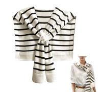 huablo Women's Fashion Knitted Shawl - Khaki Sweater Shawl for Air-Conditioned Rooms, White Stripe, One Size