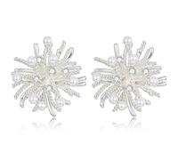 HUABOLA CALYN Christmas Earrings for Women, Snowflake Pearl Studs with Zirconia, Hypoallergenic Small Sleeper Studs Xmas Jewellery
