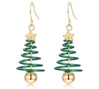 HUABOLA CALYN Christmas Tree Earrings for Women, Gold Dangle Earrings with Bell, Hypoallergenic Christmas Jewelry for Girls (Green)
