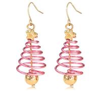 HUABOLA CALYN Christmas Tree Earrings for Women, Gold Dangle Earrings with Bell, Hypoallergenic Christmas Jewelry for Girls (Pink)