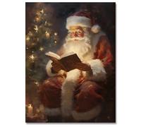 Huabsad Vintage Christmas Canvas Wall Art, Santa Reading Booking Pictures Wall Decor, Merry Christmas Posters Santa Painting Prints, Farmhouse Aesthetic Christmas Room Wall Decor, 12x16in Unframed