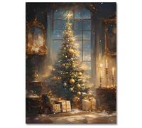 Huabsad Vintage Christmas Wall Art, Christmas Tree Canvas Picture Painting Prints, Winter Pine Christmas Gifts Scene Posters, Farmhouse Aesthetic Christmas Room Wall Decor, 12x16in Unframed