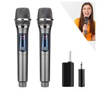 HUACAM 2.4G Wireless Microphone，Dual Microphones for Karaoke, Wireless Dynamic Microphone with Rechargeable Receiver,Plug and Play, Wedding, Church, PA System