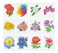 Huacan 12 Pcs MINI Flowers Diamond Painting Kits Diamond Art Kit DIY Full Round Drill for Beginners 5.9x7.87 in