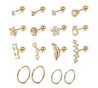 Huacan 16Pcs 16G Helix Earrings for Women Surgical Steel Conch Tragus Earrings Piercing Ear Piercing Earrings Stud Cartilage Earrings Set Helix Tragus Piercing Jewellery