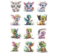 Huacan Diamond Painting Mini Picture Kits 12 Pcs Cartoon Cow Pattern Diamond Art Kit DIY Full Round Drill Mosaic Canvas for Beginners Handmade Home Decor 5.9x7.87 in (Dinosaurs)