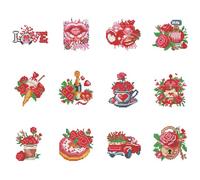 Huacan Diamond Painting Mini Picture Kits 12 Pcs Cartoon Love Pattern Diamond Art Kit DIY Full Round Drill Mosaic Canvas for Beginners Handmade Home Decor 5.9x7.87 in