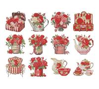 Huacan Diamond Painting Mini Picture Kits 12 Pcs Cartoon Red Flower Pattern Diamond Art Kit DIY Full Round Drill Mosaic Canvas for Beginners Handmade Home Decor 5.9x7.87 in