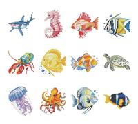 Huacan Diamond Painting Mini Picture Kits 12 Pcs Cartoon Sea Animal Pattern Diamond Art Kit DIY Full Round Drill Mosaic Canvas for Beginners Handmade Home Decor 5.9x7.87 in