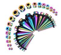 Huacan Ear Gauge Tapers Plugs Steel 36Pc Ear Stretchers 1.6mm-10mm Rainbow Screwed Tunnel Jewelry