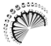 Huacan Ear Gauge Tapers Plugs Steel 36Pc Ear Stretchers 1.6mm-10mm Silver Screwed Tunnel Jewelry