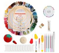 Huacan Embroidery Kit 204 Pcs,100 Colors Threads, 5 Pcs Embroidery Hoops,3 Pcs Aida Cloth, Cross Stitch Tools and Embroidery Starter Kit for Adults and Kids Beginners