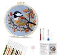 Huacan Embroidery Kit for Beginners Adults Includes Stamped Bird Pattern, Hoop, Color Threads,Tools,Easy to Follow Instruction