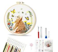 Huacan Embroidery Kit for Beginners Adults Includes Stamped Cat Pattern, Hoop, Color Threads,Tools,Easy to Follow Instruction