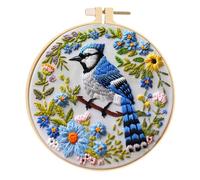 Huacan Embroidery Kit for Beginners Adults Includes Stamped Sunflower Pattern, Hoop, Color Threads,Tools,Easy to Follow Instruction (Blue)