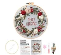 Huacan Embroidery Kits for Adults Beginner DIY Cross Stitch Stamped Christmas Pattern Stitching Wreath Sewing Kit 1 Piece 7.8 x 7.8 Inch