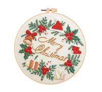 Huacan Embroidery Kits for Adults Beginner DIY Cross Stitch Stamped Christmas Pattern Stitching Wreath Sewing Kit 1 Piece 7.8 x 7.8 Inch