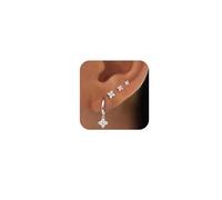 Huacan Silver Hoops Earrings for Women - S925 Sterling Silver Tiny CZ Helix Piercing Cartilage Hypoallergenic Earrings Set (1 Pairs of Hoops + 3 Pair of CZ Studs)