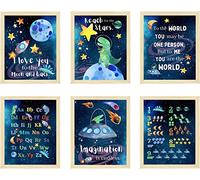 HUACANVASART Dinosaur Outer Space Education Number Alphabet Posters Wall Art Prints Planet Rocket Painting for Nursery Kids Bedroom Classroom Decor Baby Kids Room Decorations,Home Decor,Set of