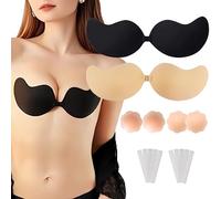 HuaCommerce 2 Pack Sticky Bra Push Up for Women - Strapless Backless Adhesive Bra with Nipple Covers & Tape for Backless Dresses, Weddings & Swimwear(Cup D)