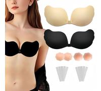 HuaCommerce 2 Pack Sticky Bra Push Up for Women - Strapless Backless Adhesive Bra with Nipple Covers & Tape for Backless Dresses, Weddings & Swimwear