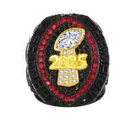 Huadafun 2025 Fantasy Football Champion Ring with Display Box - Heavy FFL League Trophy Replica, Rugby & Football Souvenir Collectible, Gift for Fans, Friends, Family & Alumni,Red,13#