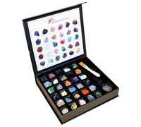 Huadafun Rock Collection Kit for Kids - 30PCS Natural Gemstones & Raw Crystals Mineral Set, Geology Science STEM Educational Toys, Crystal Collectibles & Gift for Boys and Girls